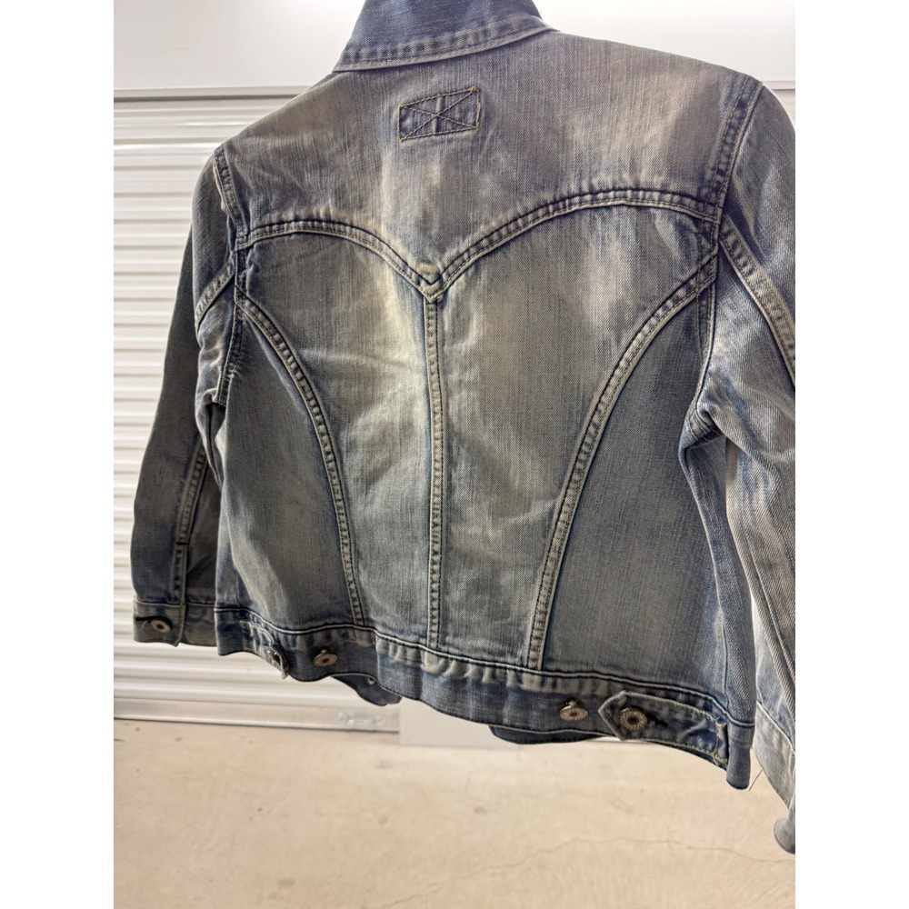 Blue Jam Vintage Light Wash Acid Wash Denim Trucker Jacket Distressed Cropped S - Picture 4 of 6